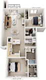 Two Bedroom 3D Floor Plan at Oak Shores Apartments, Wisconsin