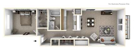 1-Bed/1-Bath, Peony Floor Plan at The Springs Apartment Homes, Novi, 48377