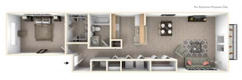 1-Bed/1-Bath, Peony Floor Plan at Northport Apartments, Macomb