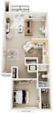 One Bedroom End 3D Floor Plan at Pine Knoll Apartments, Michigan