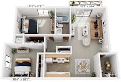 Two Bedroom 3D Floor Plan at Seville Apartments, Michigan