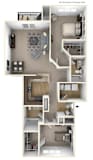2 Bedroom 2 Bathroom Floor Plan at River Hills Apartments, Wisconsin