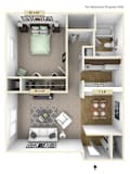 Sycamore One Bedroom Floor Plan at Perry Place, Grand Blanc, 48439