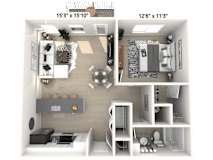 The Allegiance - 1 BR 1 BA Floor Plan at Alexandria of Carmel Apartments, Carmel, Indiana