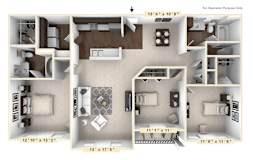 The Burgundy - 3 BR 2 BA Floor Plan at Bella Vista Apartments, Indiana, 46038