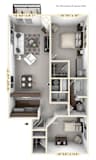 The Clipper - 2 BR 1 BA Floor Plan at WaterFront Apartments, Virginia Beach, Virginia