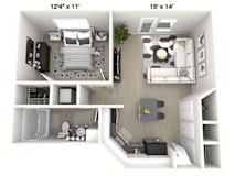 The Executive - 1 BR 1 BA Floor Plan at Alexandria of Carmel Apartments, Carmel, IN