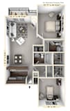 The Galleon - 2 BR 2 BA Floor Plan at WaterFront Apartments, Virginia Beach, VA, Virginia, 23453