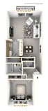 The Lakeshore - 1 BR 1 BA Floor Plan at WaterFront Apartments, Virginia