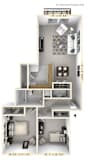The Nautical - 2 BR 1 BA Floor Plan at WaterFront Apartments, Virginia, 23453