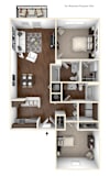 The Peak - 2 Bedroom 2 BA Floor Plan at The Retreat Apartments, Roanoke, VA, 24019