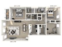 The Republic - 3 BR 2 BA Floor Plan at Alexandria of Carmel Apartments, Indiana, 46032