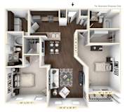 The Santa Cruz - 2 BR 2 BA Floor Plan at Bella Vista Apartments, Indiana