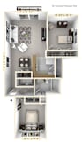 The Surfside - 2 BR 1 BA Floor Plan at WaterFront Apartments, Virginia Beach, 23453