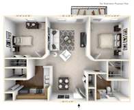 The Wakefield - 2 BR 1 BA Floor Plan at Brickshire Apartments, Indiana, 46410