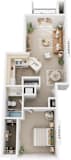 Traditional One Bedroom 3D Floor Plan at Trillium Pointe Apartment Homes, Jackson