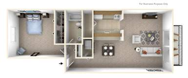 1-Bed/1-Bath, Verbena Floor Plan at Stone Ridge, Michigan, 48393