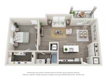 Oak 1 Bed 1 Bath Floor Plan at Village Place Apartments, Romeoville, IL, 60446