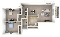2-Bed/1-Bath, Violet Floor Plan at Stone Ridge, Wixom, MI