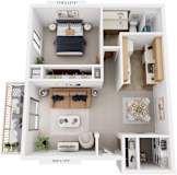 Seville One Bedroom 3D Floor Plan at West Wind Apartments, Fort Wayne, 46808