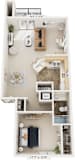 One Bedroom End 3D Floor Plan at Windmill Lakes Apartments, Holland, MI, 49424