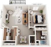 One Bedroom - Classic 3D Floor Plan at Wood Creek Apartments, Kenosha, Wisconsin