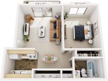 One Bedroom Standard 3D Floor Plan at Wood Creek Apartments, Kenosha