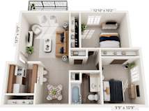 Two Bedroom - Classic 3D Floor Plan at Wood Creek Apartments, Kenosha