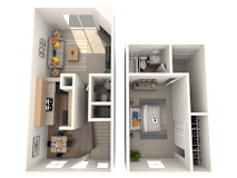 1 Bed 1.5 Bath Floorplan at Nola 624, West Covina California