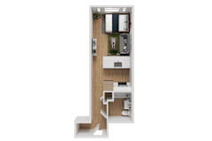 3D floor plan showing studio apartment layout at Noda Apartments, Washington, 98101