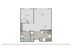 One bedroom one bathroom apartment floor plan at The Grand Apartments, Oakland, CA