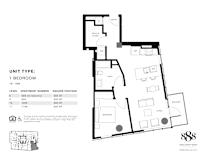A black and white image of a floor plan for a 1 bedroom apartment.
