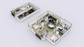 Two 3D models of the C3L floor plan at Axis Camelback apartments