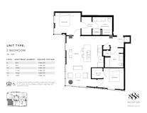 A black and white image of a floor plan for a 2 bedroom apartment.