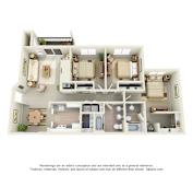 A 3D floor plan of a house with multiple rooms and furniture.