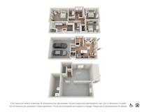 Three floor plans for an apartment are shown.