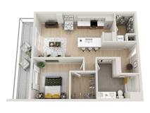 A top-down view of a modern apartment layout.