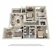 A 3D floor plan of a house with multiple rooms and furniture.