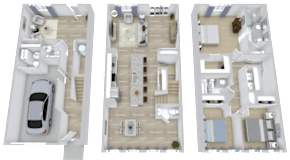 a 3d rendering of a floor plan of a house with a car