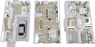 the floor plan of the house with the car in the garage