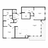 A black and white floor plan of a house with labeled rooms.