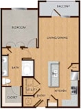 A diagram of a house layout with labeled rooms such as Bedroom, Bath, Kitchen, Living/Dining, Balcony, Pantry, and Utility.