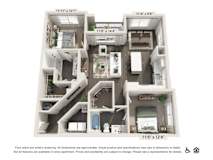 A floor plan of an apartment with dimensions and a note that actual product and specifications may vary.