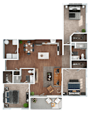 3 Bedroom 2 Bath Floor Plan A at The Expo Apartments, Billings, MT