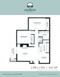 2 bed 1 bath floorplan at Edgewater Apartments, Boise