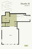 A floor plan for Studio B shows a bathroom, a work desk, and a loft.