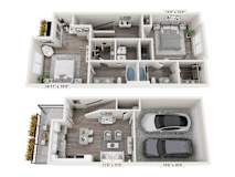 A floor plan of a two-story house with dimensions and measurements.