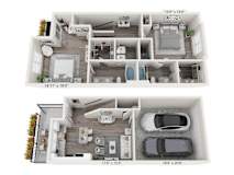 A floor plan of a two-story house with dimensions and room labels.