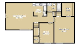 2Bed 1Bath Floor Plan at Potomac Ridge Apartments, Woodbridge, VA 22191