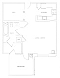 a floor plan of a one bedroom apartment at residences on broadway